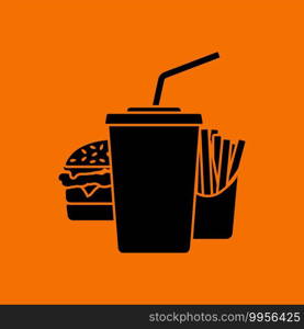 Fast Food Icon. Black on Orange Background. Vector Illustration.