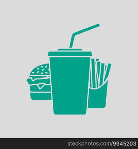 Fast Food Icon. Green on Gray Background. Vector Illustration.