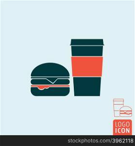Fast food icon isolated. Hamburger icon. Coffee or soda drink takeaway icon. Fast food symbol. Vector illustration