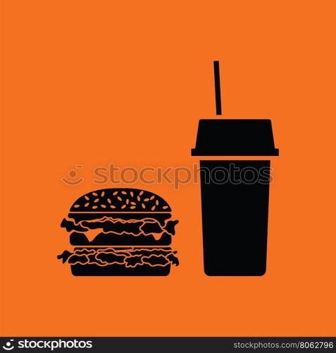 Fast food icon. Orange background with black. Vector illustration.