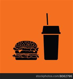 Fast food icon. Orange background with black. Vector illustration.