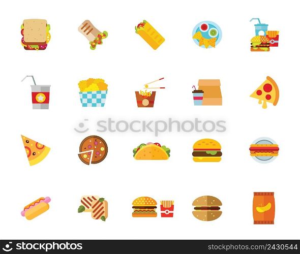 Fast food icon set. Can be used for topics like junk food, snacks, unhealthy eating, fast food restaurant