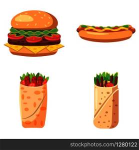 Fast food icon set. Cartoon set of fast food vector icons for web design isolated on white background. Fast food icon set, cartoon style