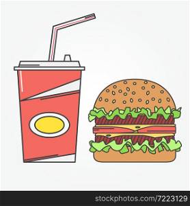Fast food icon. Vector icon cola and burger . For web design and application interface, also useful for infographics. Vector illustration.