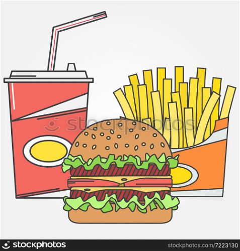 Fast food icon. Vector icon cola,fries and burger . For web design and application interface, also useful for infographics. Vector illustration.