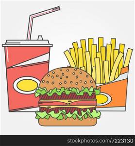 Fast food icon. Vector icon cola,fries and burger . For web design and application interface, also useful for infographics. Vector illustration.