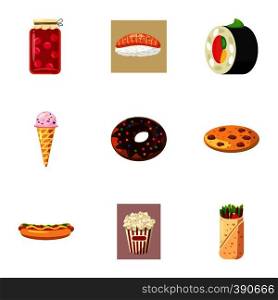 Fast food icons set. Cartoon illustration of 9 fast food vector icons for web. Fast food icons set, cartoon style