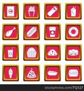 Fast food icons set in pink color isolated vector illustration for web and any design. Fast food icons pink