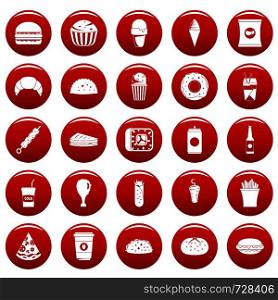 Fast food icons set. Simple illustration of 25 fast food vector icons red isolated. Fast food icons set vetor red