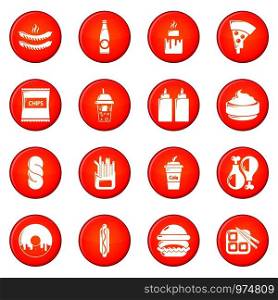 Fast food icons set vector red circle isolated on white background . Fast food icons set red vector