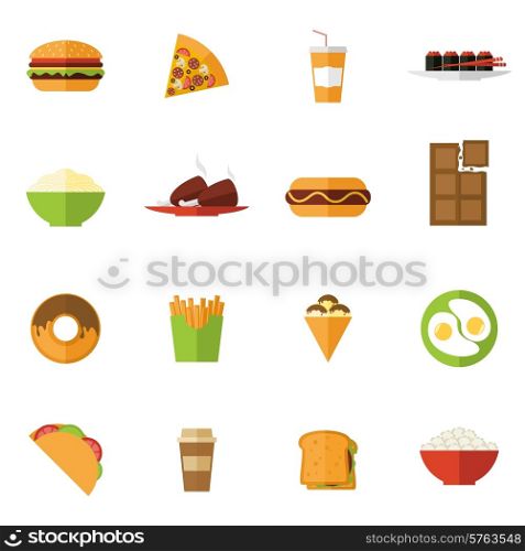 Fast food icons set with donut sushi pizza sandwich isolated vector illustration