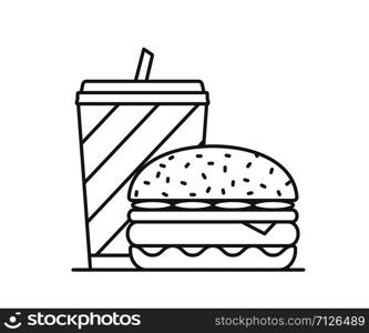 Fast Food line icon - drink and burger, vector eps10 illustration. Fast Food Line Icon