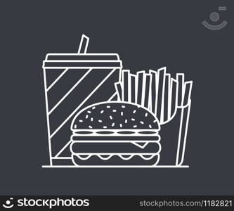 Fast Food line icon - drink, french fries and burger, vector eps10 illustration. Fast Food Line Icon