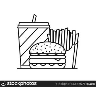 Fast Food line icon - drink, french fries and burger, vector eps10 illustration. Fast Food Line Icon