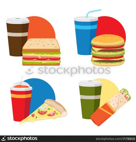 Fast food lunch or dinner ideas vector set. Fast food lunch set
