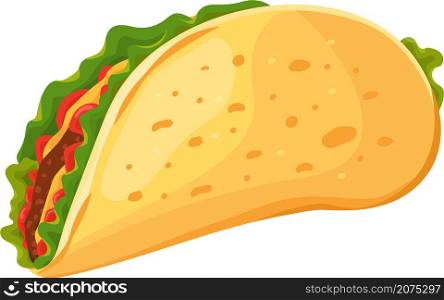 Fast food meal, pita with meat and sauce. Vector pita meal with meat, kebab lunch with beef, delicious grill isolated illustration. Fast food meal, pita with meat and sauce
