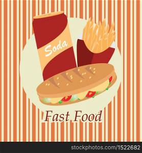 Fast Food over yellow background, food and drink, vector illustration.