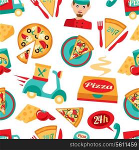 Fast food pizza delivery 24h ingredients seamless pattern vector illustration