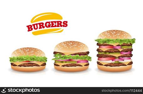 Fast Food Realistic Burger Vector. Set Hamburger. Fast Food Realistic Burger Vector. Set Beautiful Realistic Icons Of Fast Food