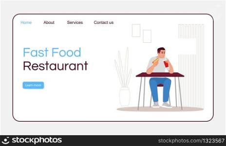 Fast food restaurant landing page vector template. Unhealthy nutrition website interface idea with flat illustrations. Takeaway service homepage layout. Delicious snacks cartoon web banner, webpage