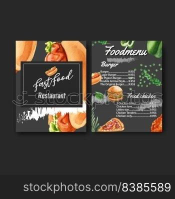 Fast food restaurant menu design. Frame border background menu list appetizer food , template design, creative watercolor vector illustration design