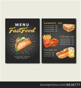 Fast food restaurant menu design frame border Vector Image