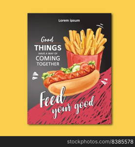 Fast food restaurant poster design for decor restaurant look appetizing food , template design, creative watercolor vector illustration design