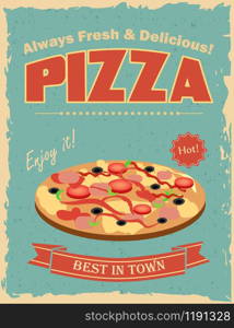 Fast food restaurant poster with retro pizza