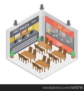 Fast food restaurant room icon. Isometric of fast food restaurant room vector icon for web design isolated on white background. Fast food restaurant room icon, isometric style