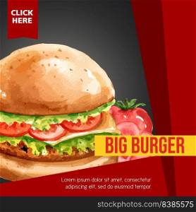 Fast food restaurant social media advertising. Frame border background menu list appetizer food , template design, creative watercolor vector illustration design
