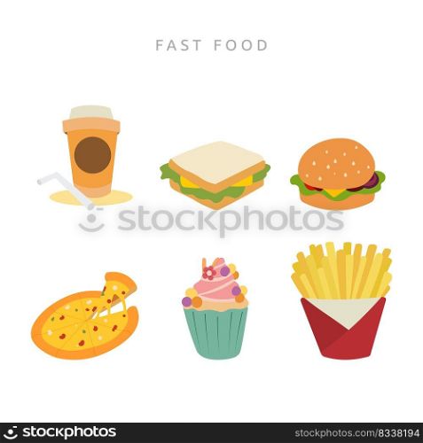 Fast Food Sandwich Burger Pizza Drink Cake Set