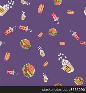 Fast food seamless pattern background. pop art retro vector illustration. Fast food seamless pattern background