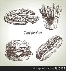 Fast food set. Hand drawn illustrations