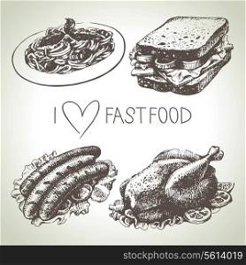 Fast food set. Hand drawn illustrations &#xA;