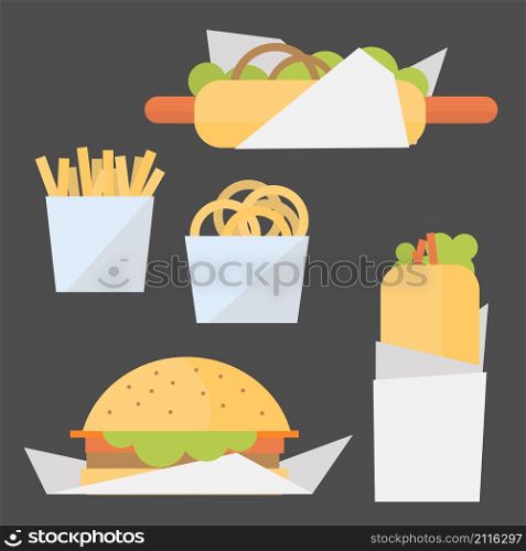 Fast food set. Vector illustration.