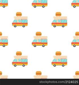 Fast food trailer with burger pattern seamless background texture repeat wallpaper geometric vector. Fast food trailer with burger pattern seamless vector