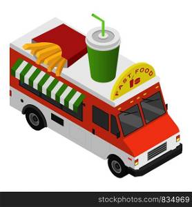 Fast food truck icon. Isometric of fast food truck vector icon for web design isolated on white background. Fast food truck icon, isometric style