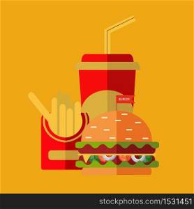 Fast food vector. A group of friendly Fast Food meals. Set of colorful cartoon fast food icons. Isolated vector.