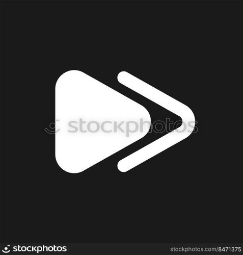 Fast forward button dark mode glyph ui icon. Music player bar. Next song. User interface design. White silhouette symbol on black space. Solid pictogram for web, mobile. Vector isolated illustration. Fast forward button dark mode glyph ui icon