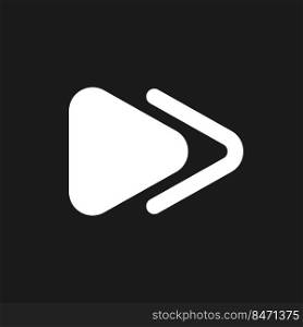 Fast forward button dark mode glyph ui icon. Music player bar. Next song. User interface design. White silhouette symbol on black space. Solid pictogram for web, mobile. Vector isolated illustration. Fast forward button dark mode glyph ui icon