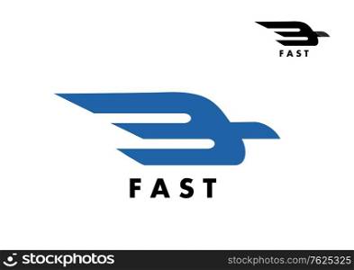 Fast icon with a stylized bird in flight with trailing wings for delivery, air mail or transportation industry icon. Fast icon