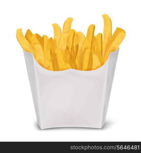 Fast junk food french fries in paper pack isolated on white background vector illustration.