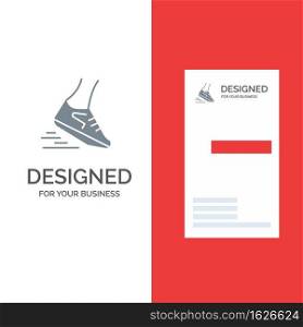 Fast, Leg, Run, Runner, Running Grey Logo Design and Business Card Template