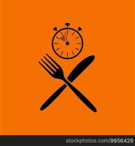 Fast Lunch Icon. Black on Orange Background. Vector Illustration.