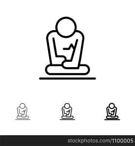 Fast, Meditation, Training, Yoga Bold and thin black line icon set