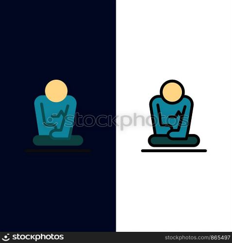 Fast, Meditation, Training, Yoga Icons. Flat and Line Filled Icon Set Vector Blue Background
