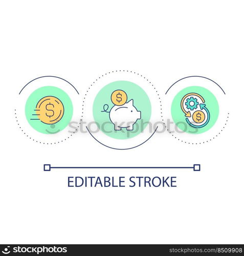 Fast profit from investments loop concept icon. Income money. Financial management. Business abstract idea thin line illustration. Isolated outline drawing. Editable stroke. Arial font used. Fast profit from investments loop concept icon