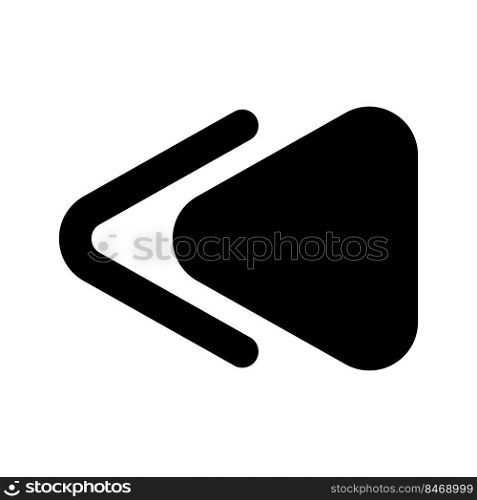 Fast reverse button black glyph ui icon. Music player. Playing multimedia file. User interface design. Silhouette symbol on white space. Solid pictogram for web, mobile. Isolated vector illustration. Fast reverse button black glyph ui icon