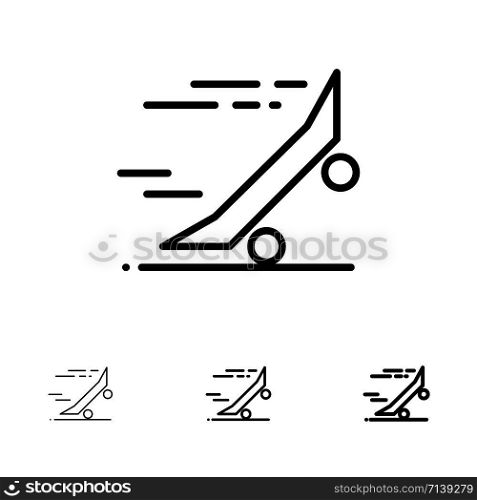 Fast, Ride, Riding, Skateboard, Skateboard Bold and thin black line icon set
