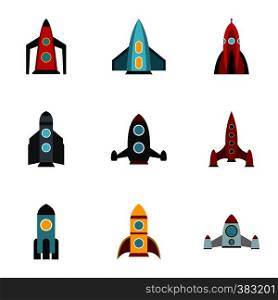 Fast rockets icons set. Flat illustration of 9 fast rockets vector icons for web. Fast rockets icons set, flat style